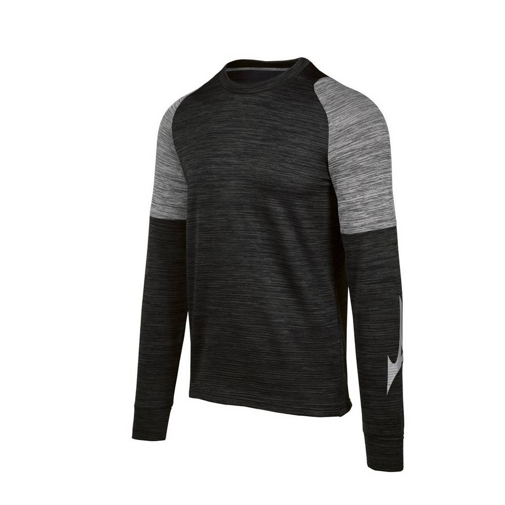 Camiseta Mizuno Velocity Long Sleeve Crew - Homem - Pretas - JGAVI6382